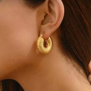 Anthropologie Gold Chunky Hoop Earrings
